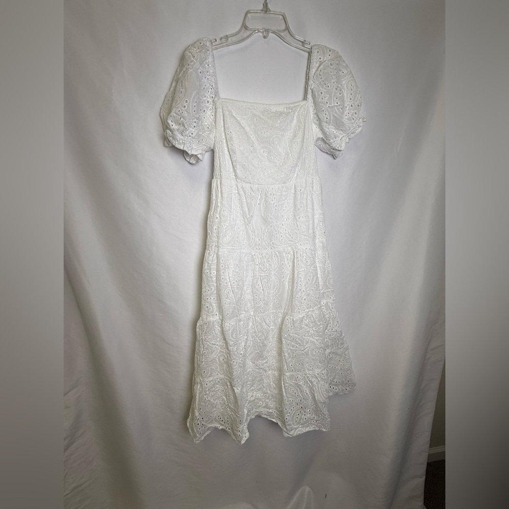 Francesca's Open Tie back eyelet square neck midi  ivory dress NWT sz M